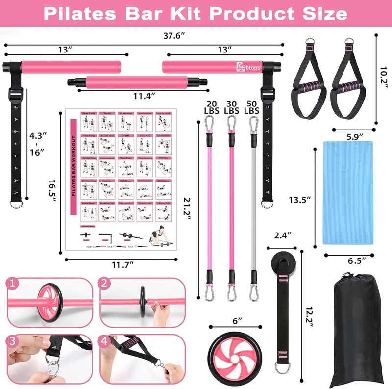 Bbtops Pilates Bar Kit with Resistance Bands,Ab Roller,2 in 1 Foot Strap & Handle,Door Anchor Pilates Equipment with Resistance Bands, Portable Home Gym Yoga Fitness Bar for Women & Men - Image 5